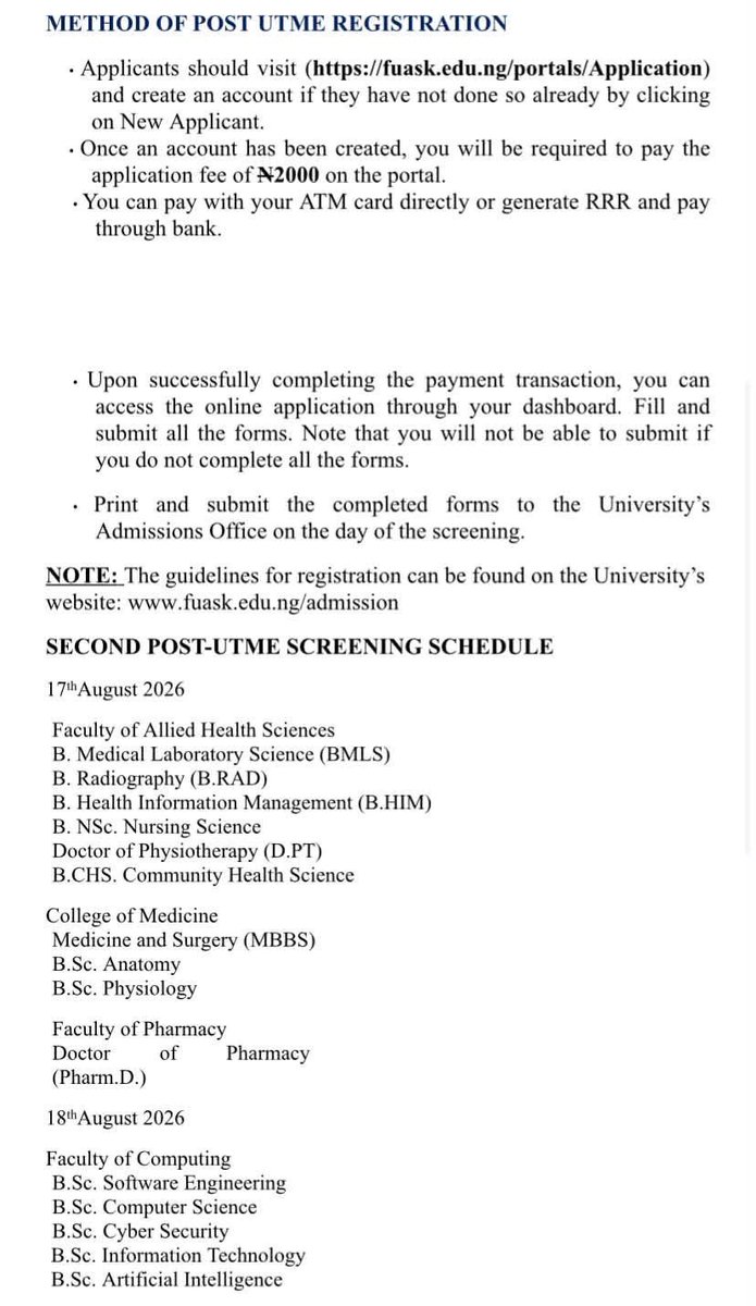 Funiofsc_kachia's tweet photo. More  information concerning the second screening  Read carefully, and see you on the scheduled date 👍👍 https://t.co/YFuKEIplRt
