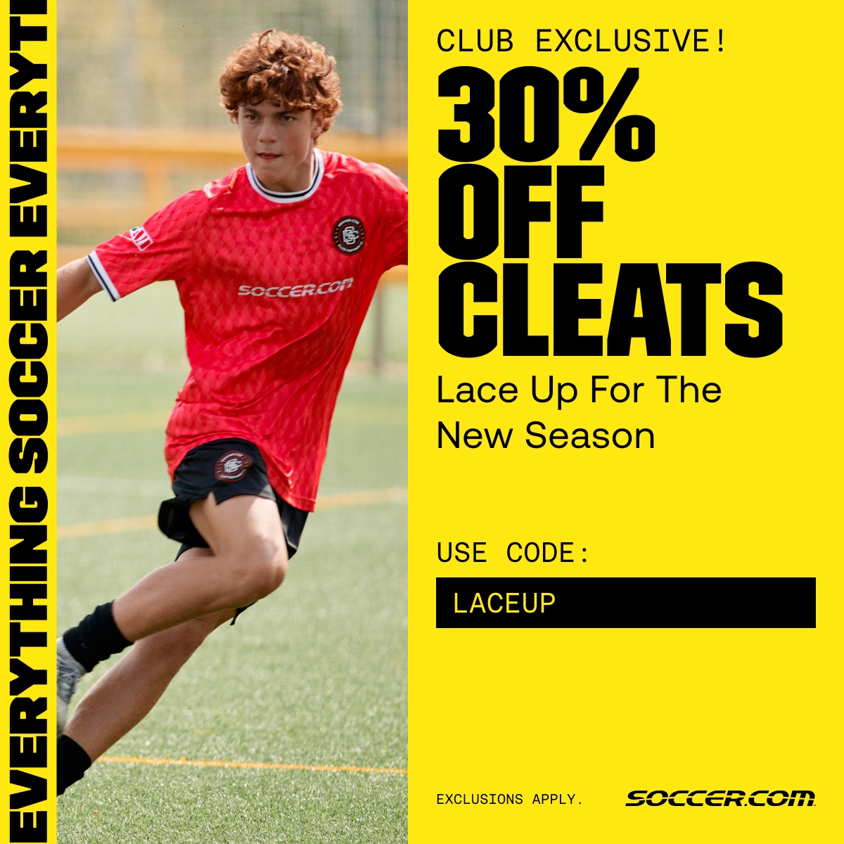 GeorgiaSoccer's tweet photo. New season. New gear. Georgia Soccer member savings.

Through August 12 at https://t.co/T4gnBF35V4:

30% OFF Cleats — Code: LACEUP
25% OFF Georgia Soccer Fan Wear — Code: KICKOFF

Plus, 10% of every Fan Wear purchase goes back to support the club.

Some exclusions apply. https://t.co/zCJZqRZHeH