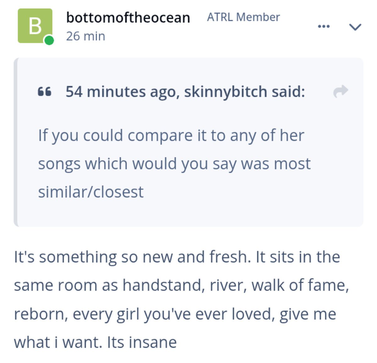 payasaley's tweet photo. 🚨 According to an ATRL insider, MC10 LEAD SINGLE will be something so new and fresh.

"It sits in the same room as handstand, river, walk of fame, reborn, every girl you've ever loved, give me what i want. Its insane." — ATRL insider https://t.co/hGFXg8t3Bk