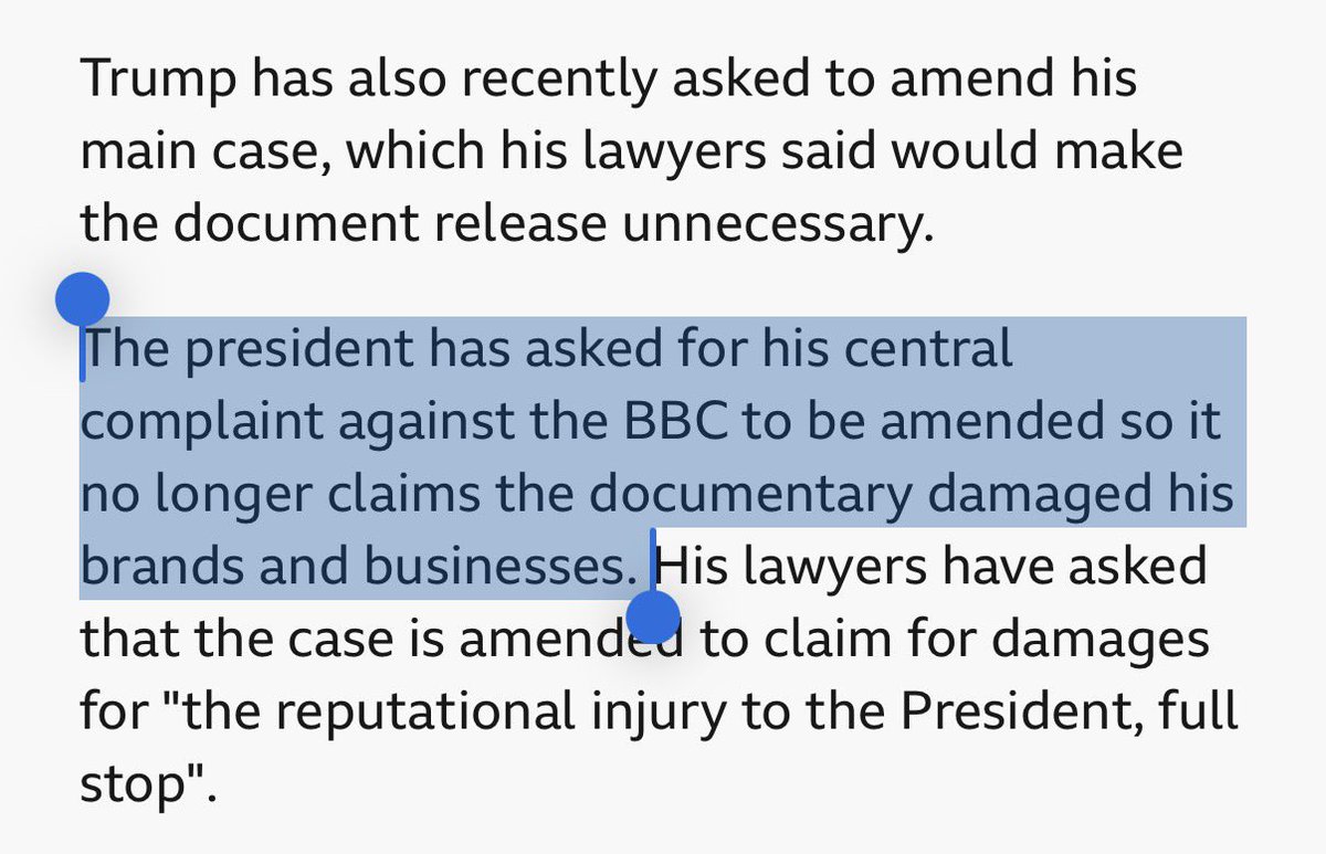 adamemedia1's tweet photo. Trump has DROPPED a claim in his $10 Billion lawsuit because the BBC asked for his financial records. 

Sounds a lot like something a money launderer would do… https://t.co/7T3MLoWIKz