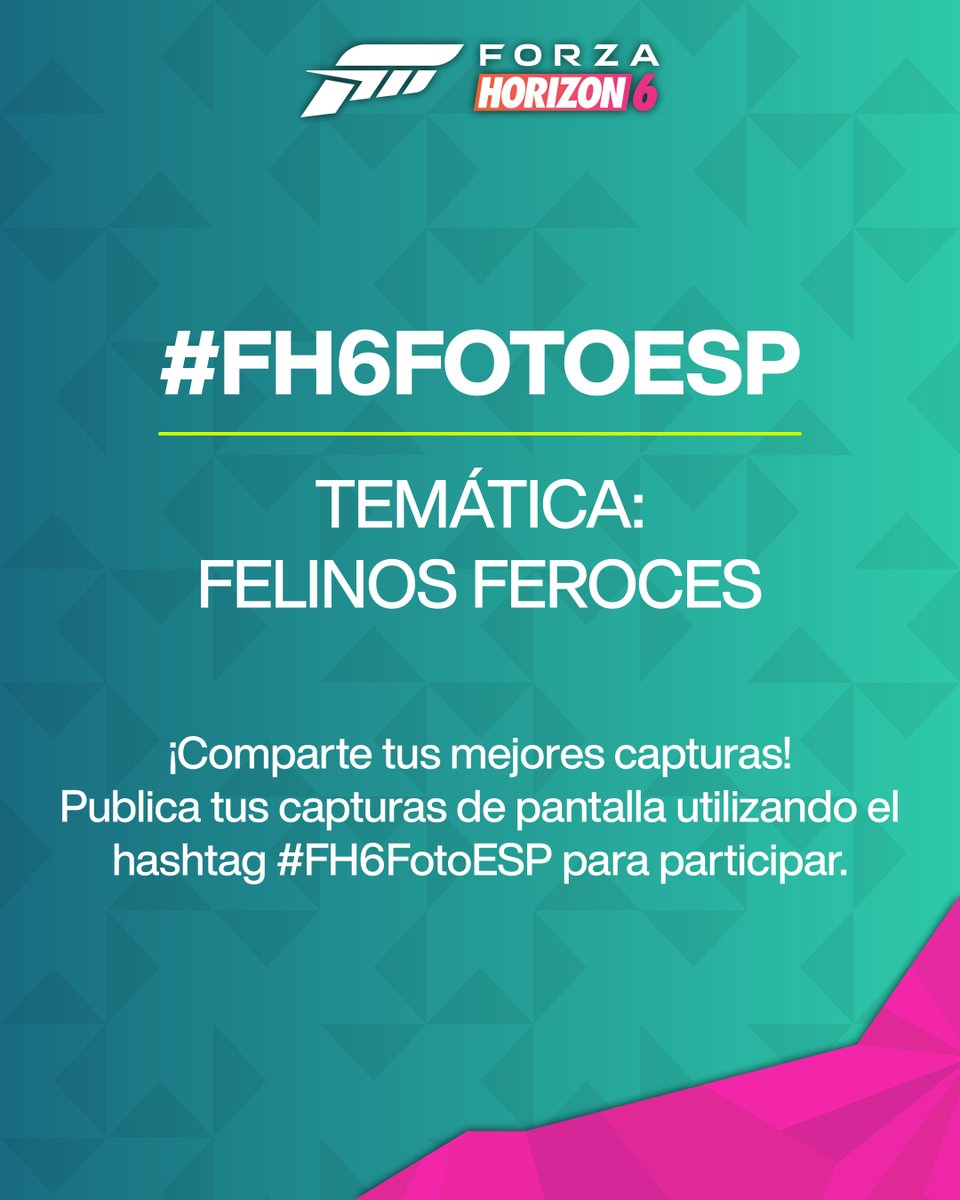 ForzaHorizonEsp's tweet photo. Panteras, pumas y… ¿¡gatos infernales!? El reto de esta semana en #FH6FotoESP es tomarle capturas a tus autos felinos favs y demostrar que estos gatitos ¡SÍ RUGEN! 🐈‍⬛

Tienes hasta el miércoles para compartir tus mejores capturas con el hashtag #FH6FotoESP, ¡el próximo viernes revelaremos a los ganadores! 😎