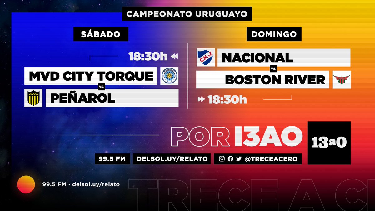 DelSolUy's tweet photo. ⚽️ Fin de semana en @treceacero 
   
📲 https://t.co/rOWQpofVks
📻 99.5 FM https://t.co/uiHhSDhqOj
