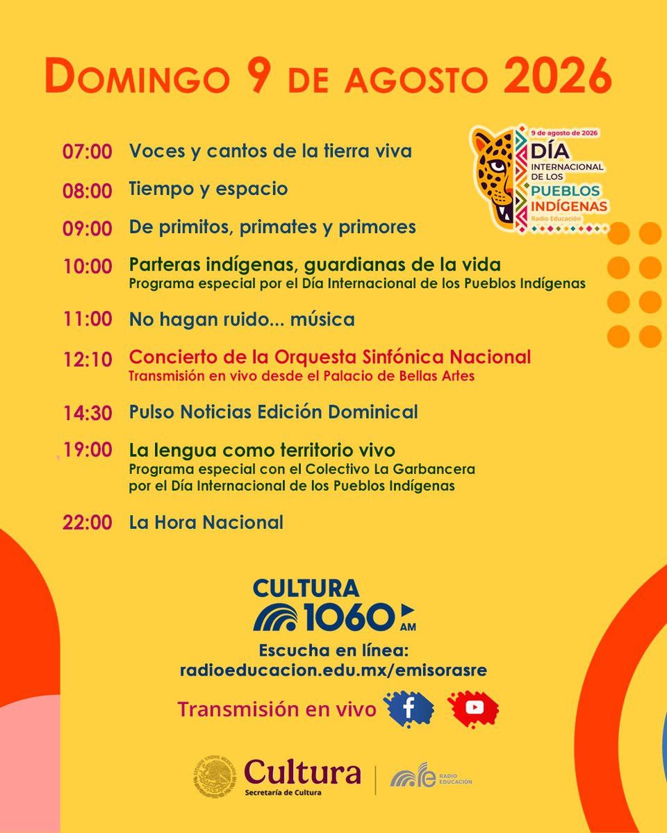 1060amRE's tweet photo. ¡Sintoniza #LaCentenaria de #RadioEducación! tu programación favorita: ☕︎
Voces y cantos de la tierra viva 🗣️ Parteras indígenas, guardianas de la vida🤰🏻 #Concierto de la #OSN 🎶 La lengua como territorio vivo ༄ y más..✮
📻 #Cultura1060AM
En línea 👉 https://t.co/lAOZ8G267H https://t.co/MPrIyqScDJ