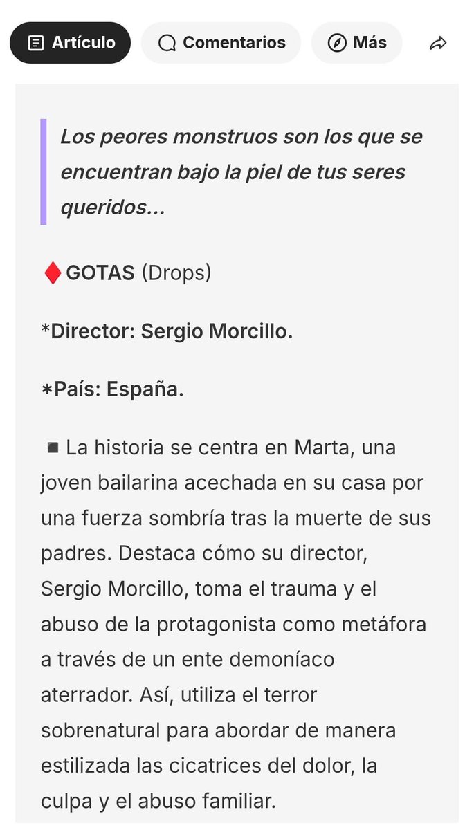 SergioMorci's tweet photo. Gracias @peliplat_lat por estas bonitas palabras hacia mi cortometraje #Gotas. https://t.co/1XoTANch4B