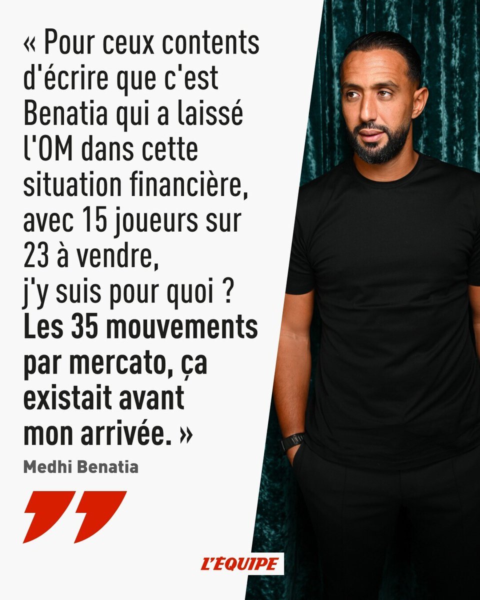 lequipe's tweet photo. Dans un entretien à retrouver ce samedi dans France Football, Medhi Benatia, l'ancien directeur du foot de l'OM, revient sur son expérience marseillaise terminée sur un échec. S'il assume certaines choses, il garde des griefs contre Longoria et les joueurs.

➡️ https://t.co/pP8K3UM2HZ