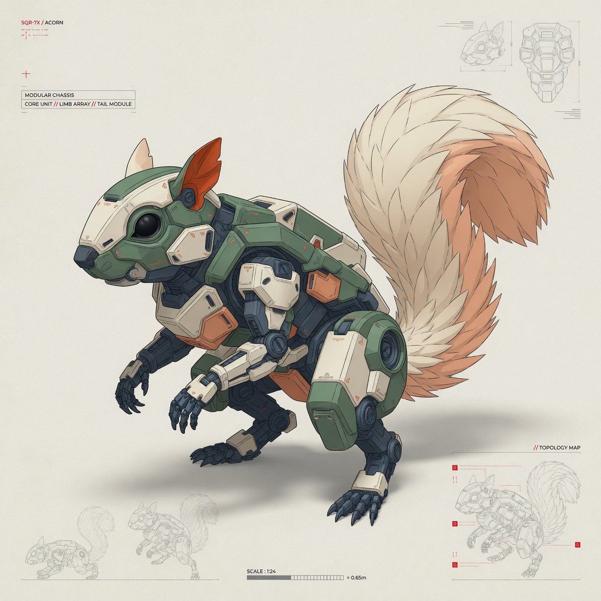 doganuraldesign's tweet photo. New Illustration Style

Illustration of a mecha [SUBJECT], single primary subject only, one complete isolated design as the clear focal point, futuristic technical concept-art aesthetic, precision ink outlines, industrial sci-fi design language, modular mechanical detailing, layered hard-surface forms, muted sage green and warm ivory base palette, desaturated peach and burnt orange accents, charcoal blue-gray components, restrained red markers, clean flat-shaded rendering, subtle panel linework and micro-details, three-quarter technical perspective, graphic design-sheet composition, spacious off-white background, small secondary silhouettes and schematic diagrams allowed but never additional full-size subjects, fine technical markings, controlled shadows, crisp edges, subtle paper grain, utilitarian atmosphere
