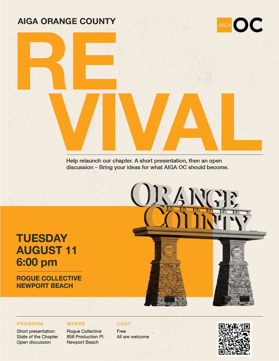 AIGAOC's tweet photo. Join us next week as we start the revival of AIGA OC. Come hang with fellow creatives and throw out ideas, tell us what OC design scene actually needs right now. AIGA National President Rachel Elner will also be on hand.
RSVP
https://t.co/oWNnIXTbPZ https://t.co/YlnsaeDl46