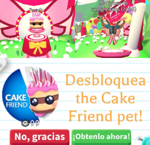 NoticiasAdoptMe's tweet photo. Actualización de Adopt Me 7 de Agosto - 2026
-🎂¡Celebra el 9º Cumpleaños de Adopt Me! 
-🍰2 Nuevas maacotas: ¡Amigo Pastel y Mariposa de Cumpleaños!
-🎈¡Nueva ropaara mascotas de noveno aniversario! https://t.co/xb291QBeQO