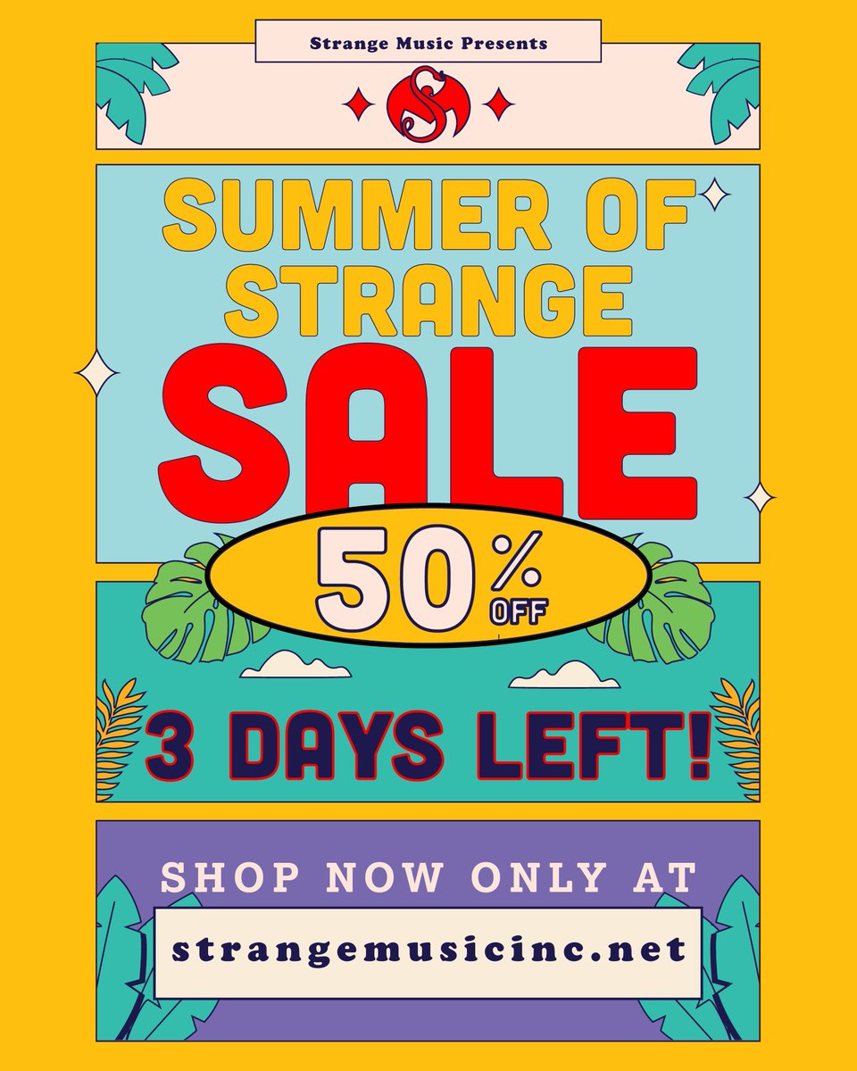 StrangeMusicInc's tweet photo. 3 DAYS LEFT OF SUMMER OF STRANGE sale! 50% off ☀️ https://t.co/7skx7BWdKa