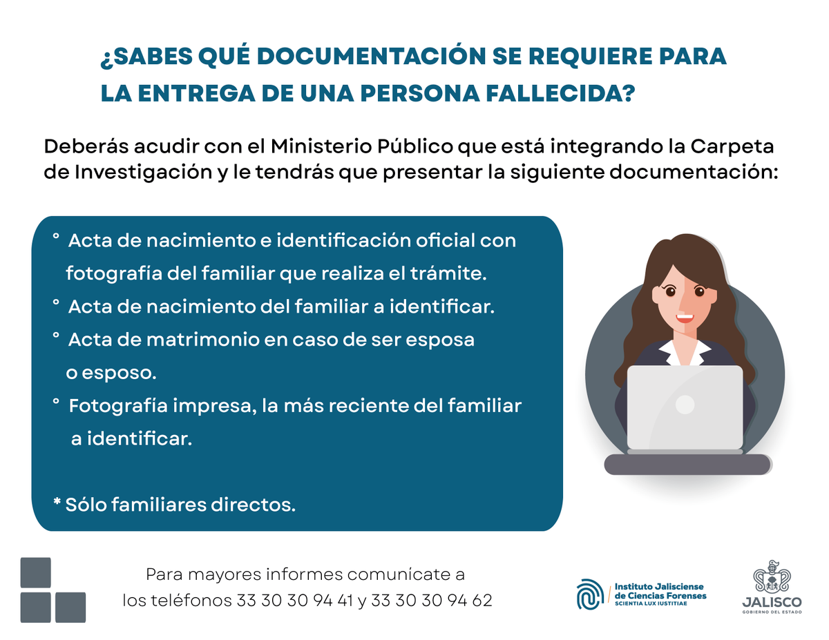 forensesjalisco's tweet photo. ℹ Te compartimos el proceso y la documentación necesaria para la restitución de una persona fallecida.

#IJCF #InformaciónÚtil #Atención #Servicios https://t.co/oNXf1kyWxC