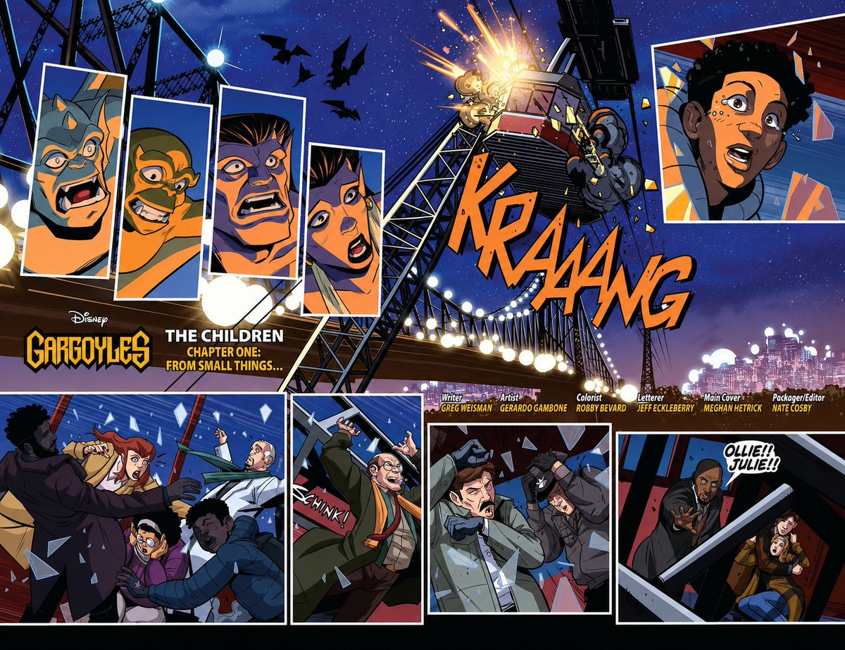 FromEyrie's tweet photo. Rumors come and go. New Gargoyles comics by Greg Weisman are real. Here's the five-page preview!

Gargoyles (2026) #1 
Written by @Greg_Weisman  
Art by Gerardo Gambone &amp; Robby Bevard
Published by @DynamiteComics 

Available August 12th, 2026 https://t.co/1TlQShMEdJ