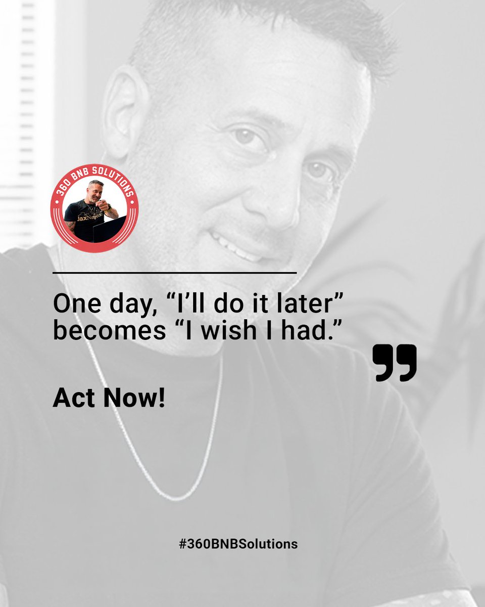 360bnbsolutions's tweet photo. One day, โIโll do it laterโ becomes โI wish I had.โ
#ActNow #NoRegrets #TakeAction #StartToday #Mindset #Motivation #BuildYourFuture #BitterFact #360BNBSolutions https://t.co/WwUPpS4XQD