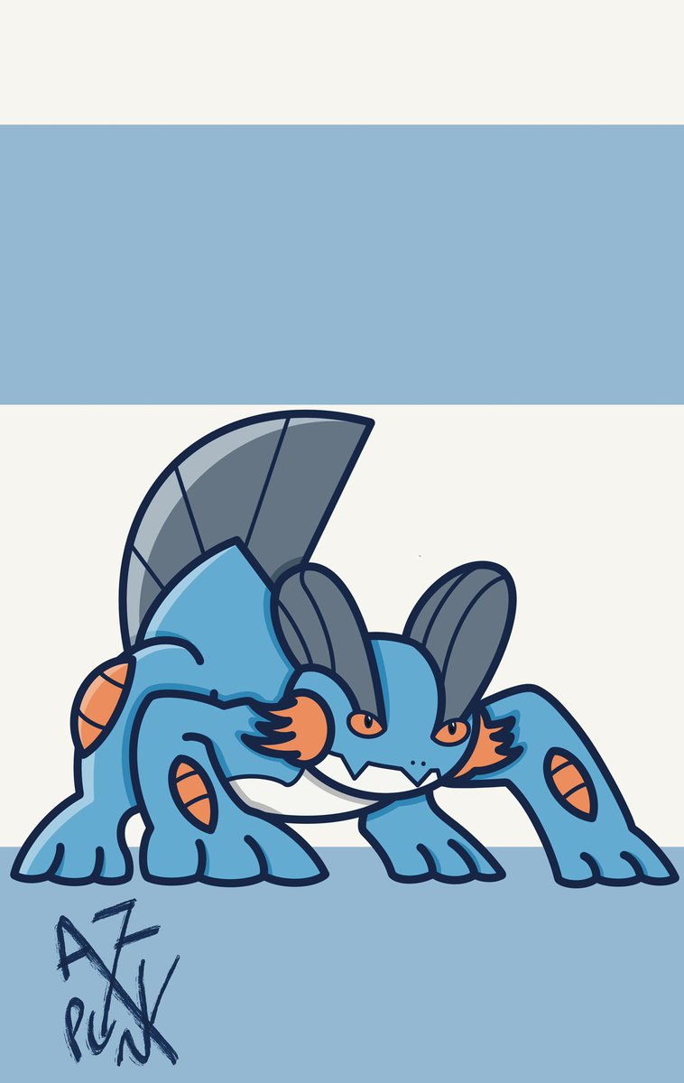 AndreZPunk200's tweet photo. Swampert ! 
I think he’s cool but I already decided I’ll pick blaziken so …. sorry  about that swampert …..
Also I wasn’t that confident while drawing this at first 
#pokemon #art https://t.co/w2zKyp1RqV