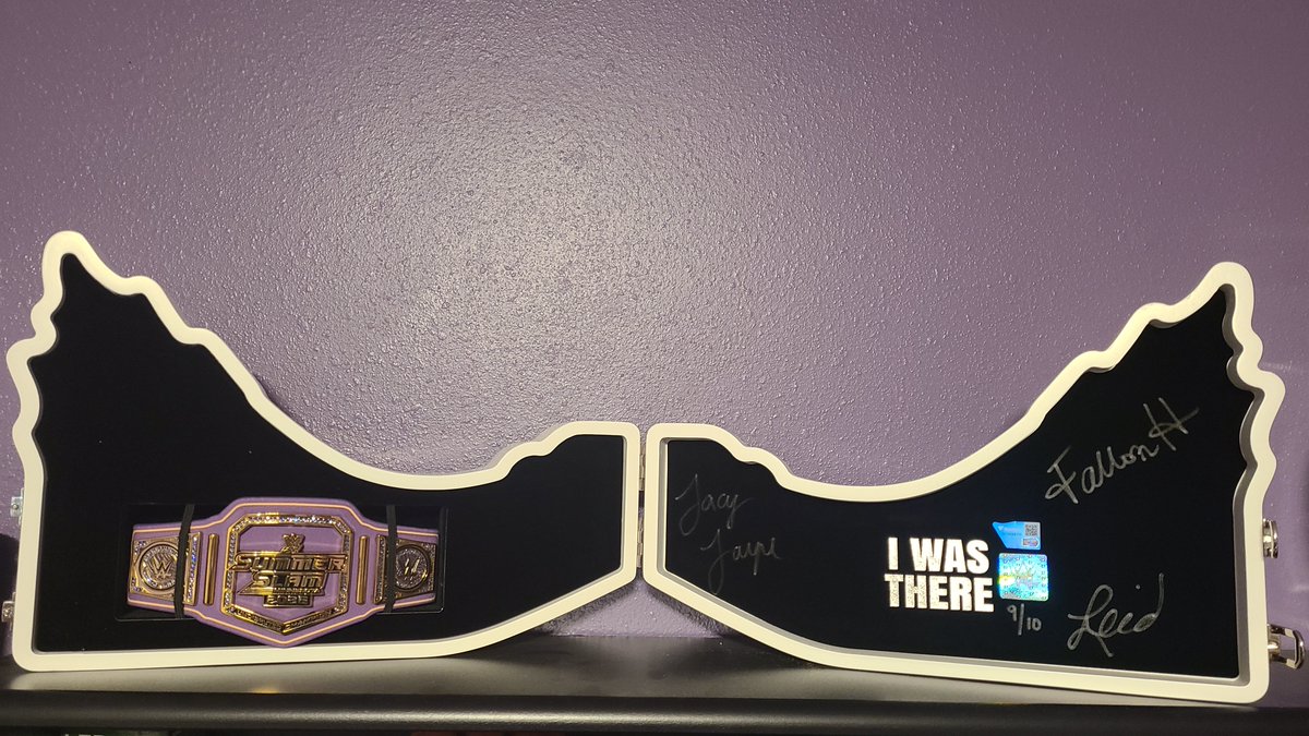 KevinWGustafson's tweet photo. Thank you @FallonHenleyWWE  @jacyjaynewwe and @lainey_wwe this is probably one of my all time favorite pieces of signed memorabilia. #SummerslamTakeover https://t.co/UVfMxe64yJ