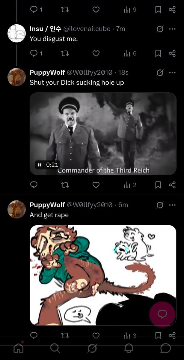 ilovenailcube's tweet photo. Hey so can we all just block and report @ W0llfyy2010 they have been making r#pe and su#cide jokes to me and its been making me uncomfortable as a victim. https://t.co/MOEwOZLkiq