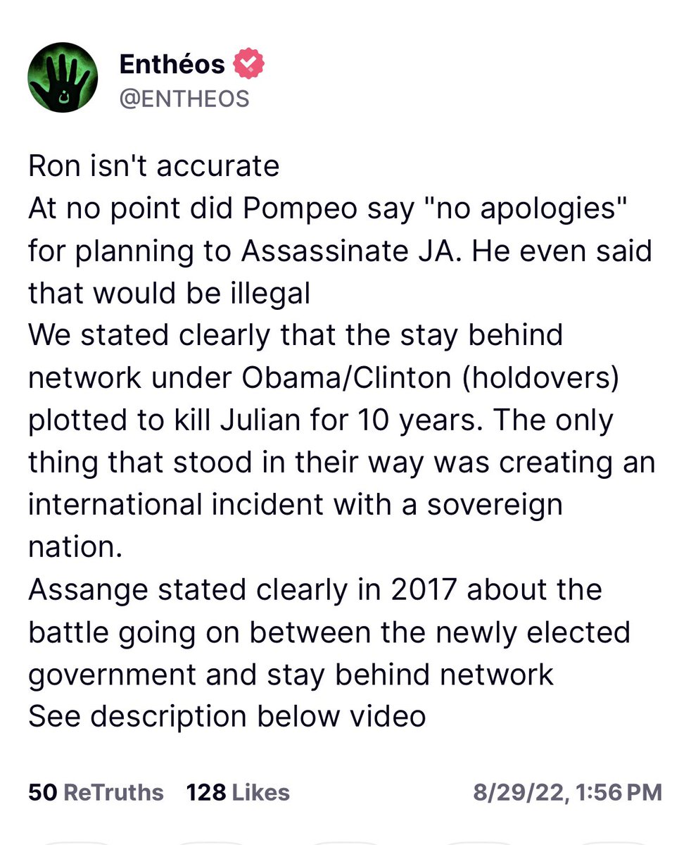 ZippityZippers's tweet photo. @Raiden8pt0 “We stated clearly that the stay behind network under Obama/Clinton (holdovers) plotted to kill Julian for 10 years.” https://t.co/eh0XpxrE82