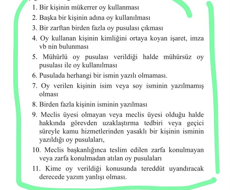 kenan_kiran's tweet photo. Meclis üyelerinin oyu hangi durumda iptal edilir? (Fotoğrafta yer alıyor) 

"G" harfi "6" olarak okunarak oy geçersiz sayılamaz. 

“Z” harfi “2” olarak okunarak oy geçersiz sayılamaz.

Geçersiz oy pusulasının kullanılmasına onay verilemez.

1- CHP’li Meclis Birinci Başkanvekili Ali Aral, AK Parti'nin adayı Dündar Ziya Gültekin'in isminin yazılı olduğu pusulayı eline aldı ve "Gültekin" soyadındaki "G" harfini "6" olarak okuyarak oyu geçersiz saydı. 
 
2- Ali Aral, Meclis üyesinin oy pusulasında yer alan “Z” harfini “2” olarak okudu ve oyunu geçersiz saydı.
 
3- Ali Aral, Üsküdar Belediyesi Meclis üyesi oy kabinine girdiğinde pusulasında işaret olduğunu fark eden Meclis üyesinin oy kullanmasına onay verdi.