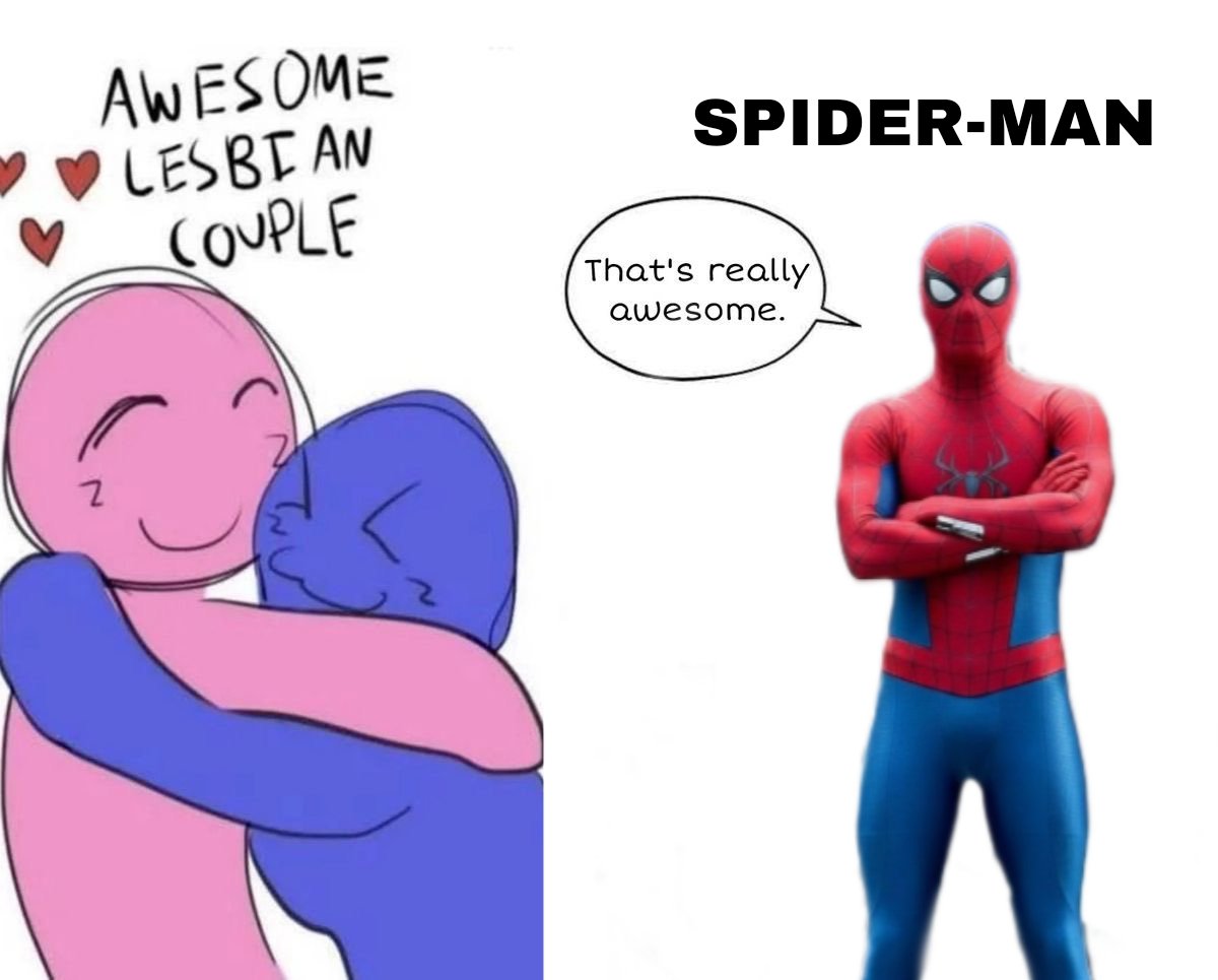 petertingIe's tweet photo. yes i’m a lesbian and yes i love spider-man and yes i have my fav male actor BUT it’s not like i’m romantically attracted to them and FUCK it’s so annoying because it never happens to gay men like god forbid i want to enjoy something without people questioning my sexuality ‼️‼️ https://t.co/etqPppypwM