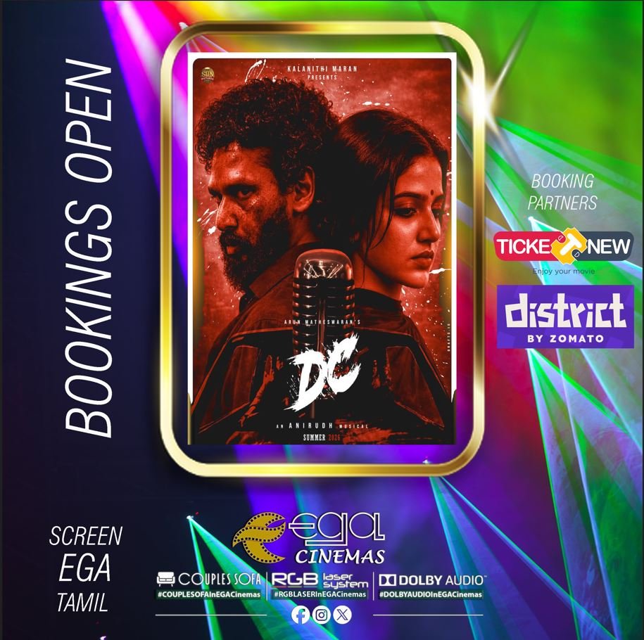 EGACinemas's tweet photo. 🌟#DC🌟
#lokeshkanakaraj
#wammiqagabbi
#Arunmatheshwaran
In #BIGSCREEN #EGASCREEN
TAMIL
BOOK NOW !!! HURRY !!!
#EGACINEMAS
#RGBLASER | #DOLBYAUDIO | #COUPLESOFA https://t.co/m5kZ6TZ7bZ