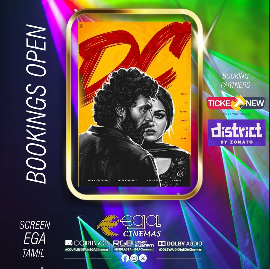 EGACinemas's tweet photo. 🌟#DC🌟
#lokeshkanakaraj
#wammiqagabbi
#Arunmatheshwaran
In #BIGSCREEN #EGASCREEN
TAMIL
BOOK NOW !!! HURRY !!!
#EGACINEMAS
#RGBLASER | #DOLBYAUDIO | #COUPLESOFA https://t.co/dWKHX7JAvs