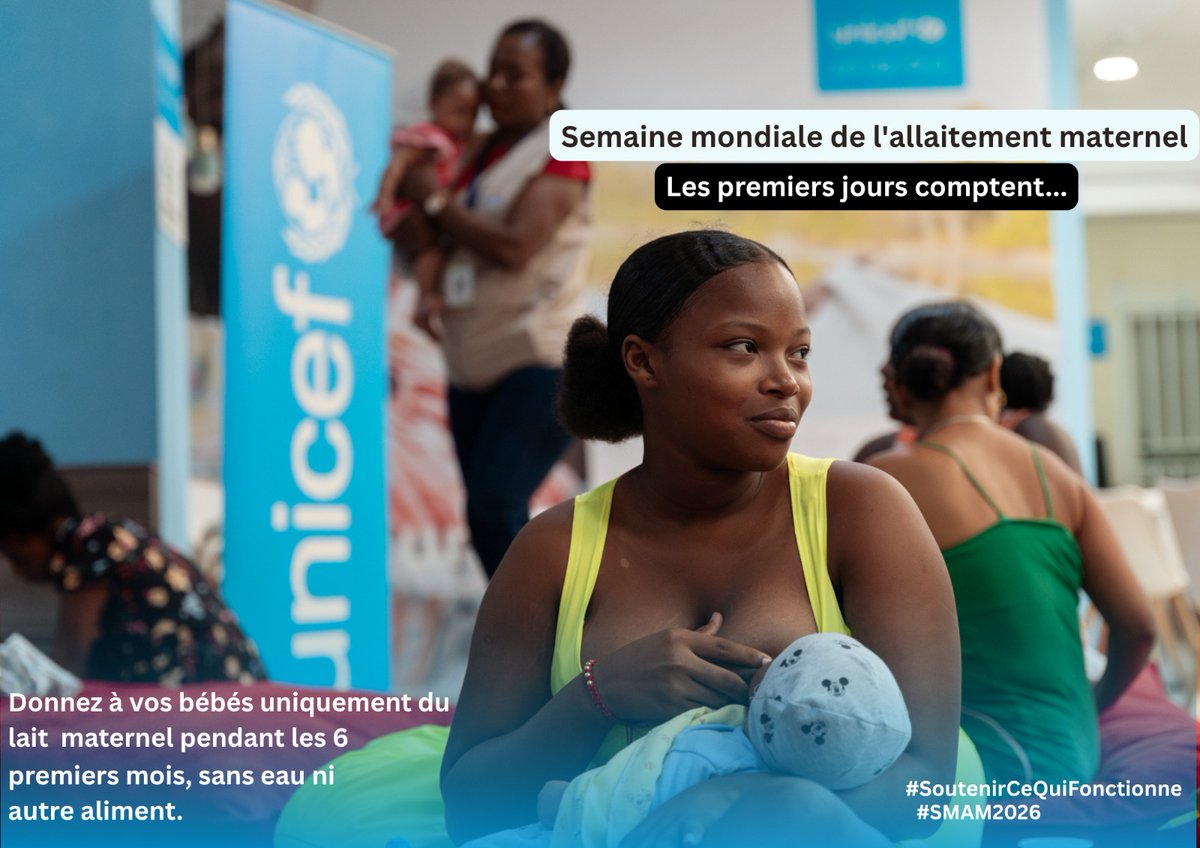 UNICEF_Burundi's tweet photo. La #SemaineMondialeDeLAllaitementMaternel s’achève aujourd’hui, mais notre engagement continue ! 
Informer, encourager et respecter : les clés pour accompagner le choix d’allaiter. 
👉Ensemble, offrons à chaque enfant le meilleur départ dans la vie. #SMAM2026 https://t.co/VZVAXo7Pjl