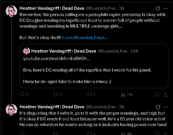 JL_Audio_King's tweet photo. First off, literally nobody said what DC allegedly did was fine, so you can quit pretending anyone actually said that. Please find the post where someone did. I’ll wait. Take your time.

What I’m more confused about is why the fuck you seem so proud of what YOU wrote. You’re openly bragging about creating extremely inappropriate material involving a character from a children’s cartoon. It’s creepy as fuck. And somehow, instead of realizing why people find that disturbing, you just keep doubling down and announcing even more of it publicly like everyone else is the weird one. And you claim to use the right tags LOL...What tags are there to use for underage characters is there a "pedo" tag ? Do you actually not see a problem here? I am super curious to what tag you use for writing smut about a character between the ages of 12-17. 

At some point you might want to consider that maybe the problem isn’t everyone criticizing you. Maybe it’s the incredibly questionable shit you keep proudly telling the entire internet about. And anyone following you and cheering that kind of behavior on seriously needs to ask themselves what the fuck they’re actually supporting. In what world did this become something people proudly write, share, and applaud?

The complete lack of self awareness here is fucking unreal