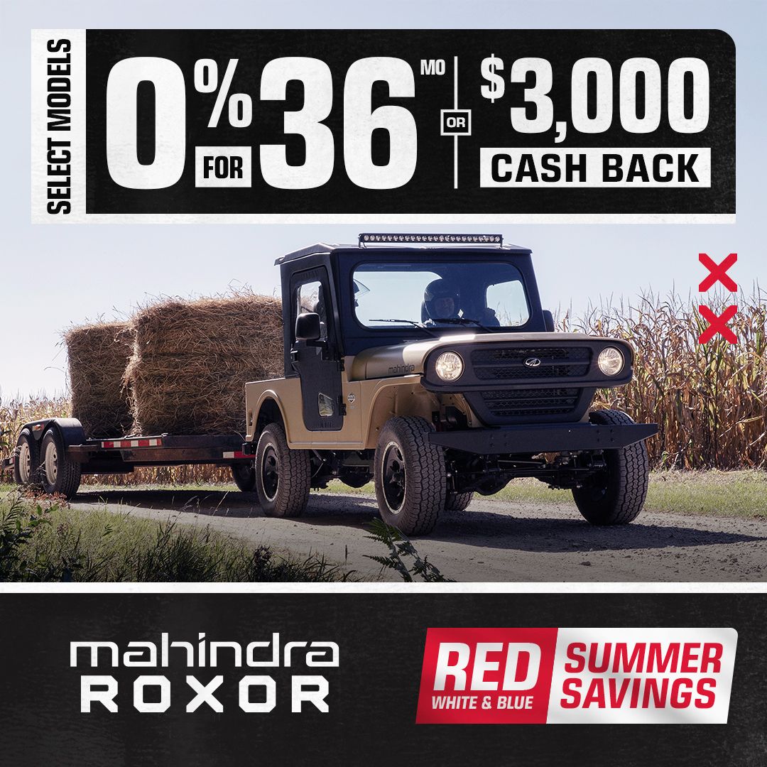 upcatmqt's tweet photo. Mahindra's Red White &amp; Blue Summer Savings are here! Save big on the tractor you need. Call us today at (906) 226-7000
.
.
.
#OutworkingTheField #ROXOROffRoad #TractorLife #Farming #SupportLocal #Viral https://t.co/inrD5zS4X9