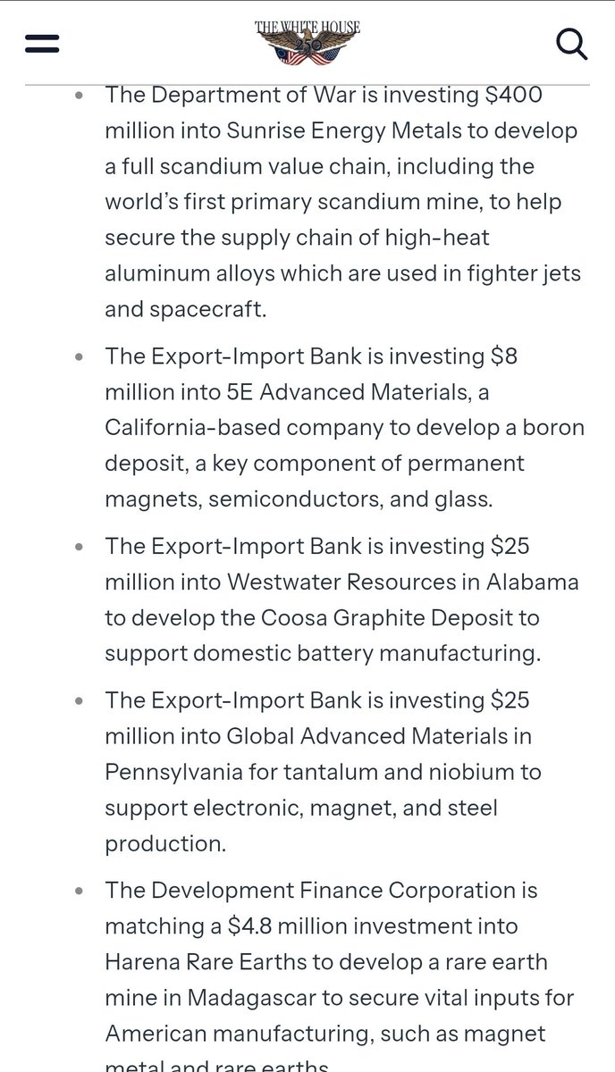 rekurencja's tweet photo. US government announced another batch of critical mineral investments today - covering both domestic and foreign based assets. All signs suggest this isn't the last batch either.

Meanwhile, US Department of War has one primary source of high purity vanadium*: $LGO Largo. Will it risk that source going out of business?

* high purity vanadium is essential for military aerospace (high strength titanium alloys) among other areas. No vanadium, no F-35s