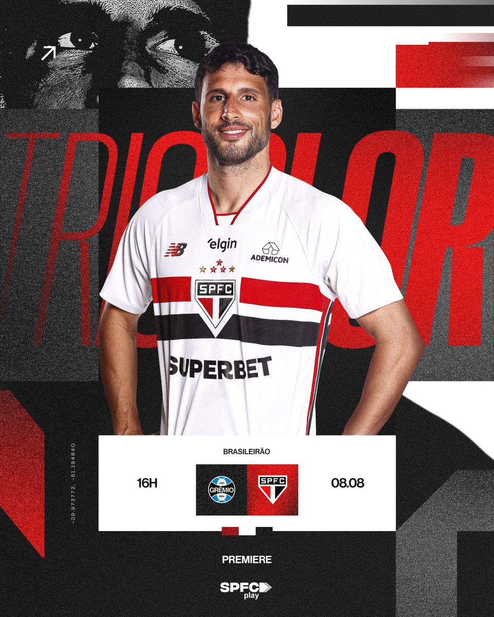 SaoPauloFC's tweet photo. Hoje tem São Paulo! É #DiaDeTricolor!

⚽️ Grêmio x São Paulo 
🏟️ Arena do Grêmio 
📍 Porto Alegre (RS) 
⏰ 16h
🏆 Brasileirão (22ª rodada)

📺 Premiere 
🎙️ SPFC Play 

#VamosSãoPaulo 🇾🇪 https://t.co/V2iBRXUi0S