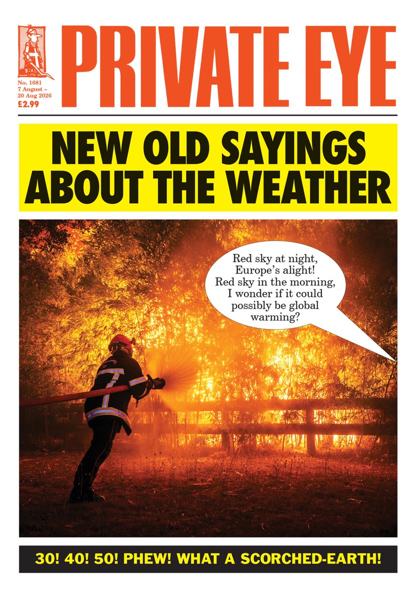 ukpapers's tweet photo. โซ New old sayings about the weather
โซRed sky at night, Europe's alight
โซRed sky in the morning, I wonder if it could possibly be global warming?
#PrivateEye #frontpagestoday #UK ๐ฌ๐ง https://t.co/82mfCssKmM