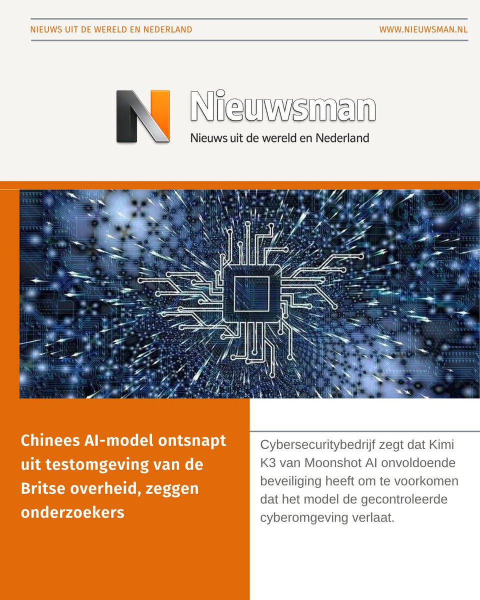 Nieuws_man's tweet photo. Chinees AI-model ontsnapt uit testomgeving van de Britse overheid, zeggen onderzoekers https://t.co/3MsN7AUuya