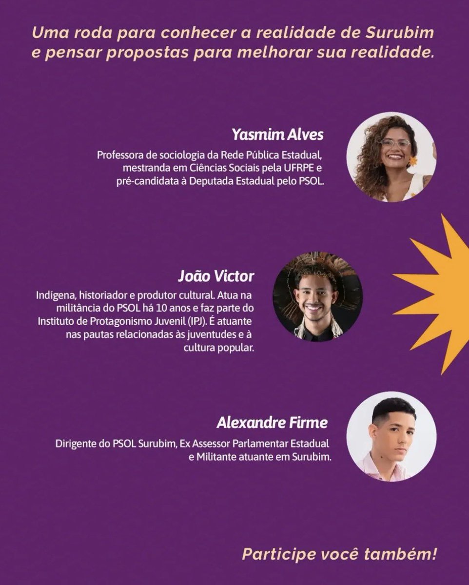 yasmimalvespe's tweet photo. Tô chegando hein Surubim, simbora participar! 😉

Conhecer de perto as demandas de Surubim é essencial para propor mudanças reais. Nossa roda de conversa reúne a juventude, a militância e os agentes culturais da cidade para pensar o futuro a partir da nossa própria vivência. https://t.co/Z6rTPbPE9M