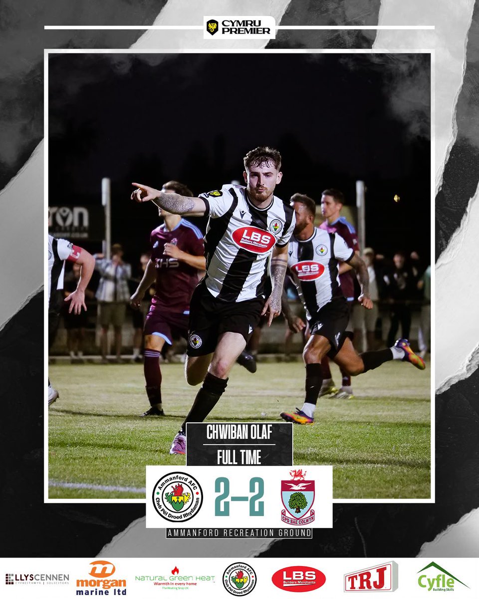 AmmanfordAFC's tweet photo. Full time/Chwiban Olaf

Ammanford AFC 2-2 @ColwynBayFC 

We come from behind to take a point! 

#TheTownAsOne #EinTref https://t.co/Et3PJUCrt1