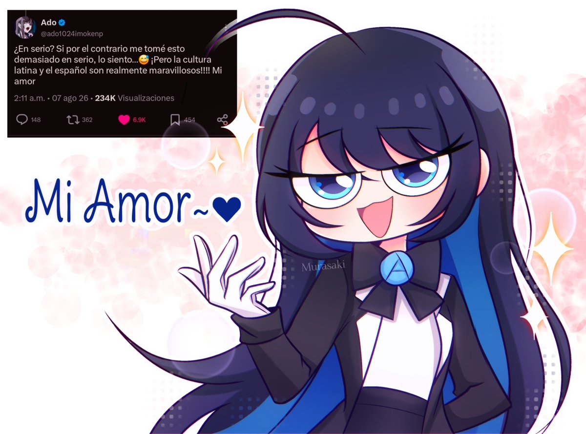 Murasaki_Artis's tweet photo. Tenía que dibujar a Ado 💙✨️ 
Diciendo mi amor 💕

AAAAHHHH ESTAN LINDAAA!!! ADO TE AMO

#Ado #Adoart https://t.co/tM4TD5IZp8