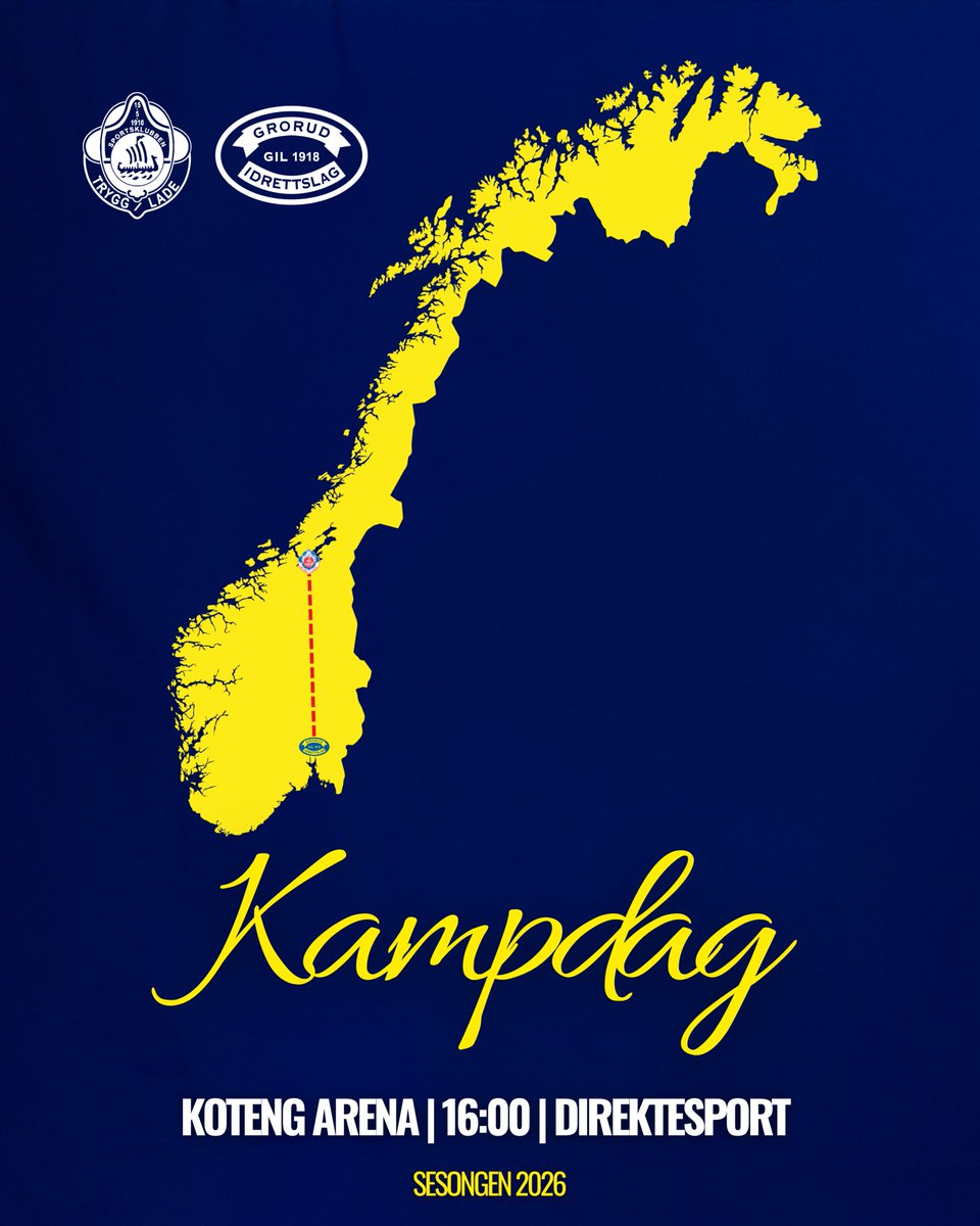 GrorudFotball's tweet photo. Kampdag! 💛💙

🏆 2. divisjon
🆚 Trygg/Lade
🏟 Koten Arena
🕑 16:00
📺 Direktesport https://t.co/XSwaw37mmQ