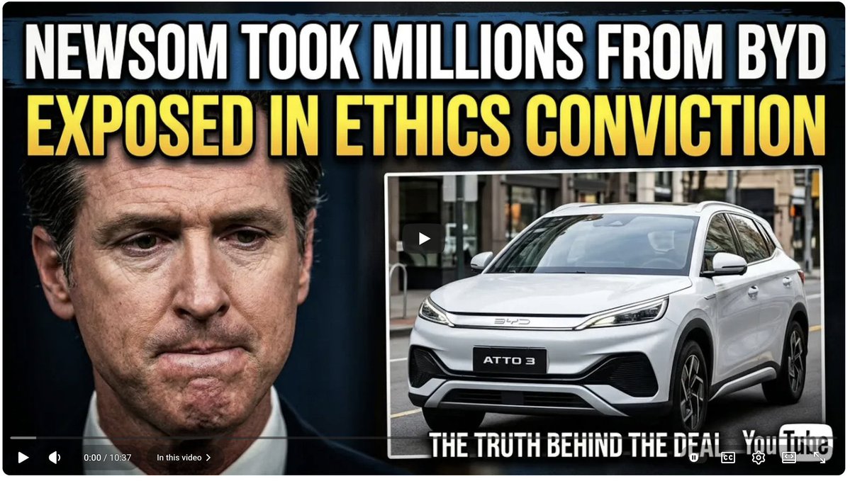 ovvieweditor's tweet photo. @CAgovernor INVESTIGATIONS - NEWSCUM: WHITE COLLAR CRIMINAL.
• 6/20/26: Communist NEWSOM CAUGHT Taking MILLIONS From Chinese Electric Car Builder BYD China as he Tries to Ban Gas Cars and Have Extremely Strict Emission Standards via California Air Resources C.A.R.B, https://t.co/6lv26ZcaIA https://t.co/Yln7PFKhUV