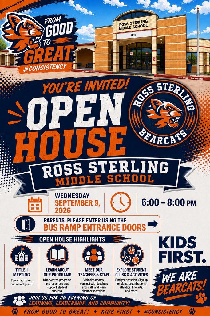 HumbleISD_SMS's tweet photo. 26-27 RSMS Open House
Wednesday, September 9, 2026
6:00-8:00 PM
*Please enter through the Bus Ramp Entrance Doors. https://t.co/CDPwtaJ5Ko