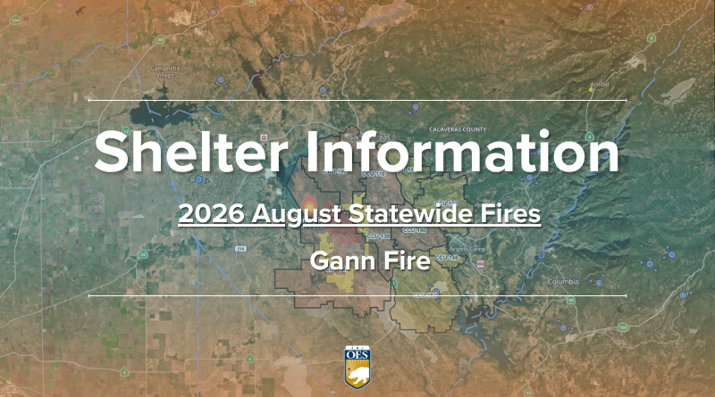 Cal_OES's tweet photo. If you’ve been impacted by the #GannFire, shelters are currently available in Calaveras County. Visit https://t.co/RopTmXbifC for the latest shelter information and updates. https://t.co/Mfoo1aEiBq