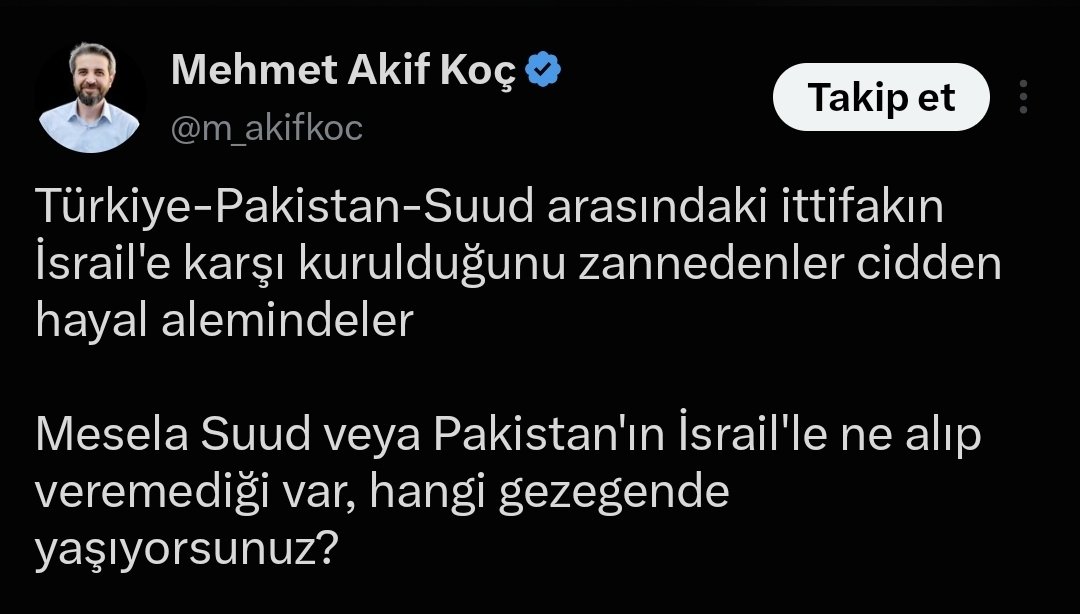 ismail_halis's tweet photo. İran kımılları rahatsız 

Halbuki
İran
artık bu 3 bölgesel - küresel ülkenin, mesele ölçeğinde bile değil 

İran, zehir ve kan saçtığı her ülkede 
Kendi balçığına batmış durumda 

2003'ten bugüne, Irak'ı olduğu gibi İran'a teslim eden ABD- İsrail ağı, bölgede en çok İran çarkına çalıştı

Bu gördükleriniz de o diş-li-leri yalayarak yaşayanlar(dan sadece bir kaçı)

İran, kendisine açılan ülke ve bölgelerde, ordular, uyuşturucu ve silah ağları kurarken

Türkiye'de, partiler, vakıflar, akademisyenler, ekranlar, medyalar ve binlerce insan ile nerdeyse yüzde 5'lik bir sosyoloji devşirdi 

Türkiyemiz, 
Bin türlü bedel ödeyerek
2019'da ABD ve Rusya'yı bile 
Kendi önceliklerinin hizasına icbar ettirdi

İran'ı da 2024 itibariyle 
Litvanya- Estonya düzeyinde bir ülkecik skalasına düşürdü, "sevip" attı o lige

Nükleeri, devasa ordusu, sermayesi, Avrupa'nın tamamında bile olmayan savunma sanayii ekosistemi ile  

Türkiye- Suudi Arabistan- Pakistan güç ağı

Dünya 5'ten Büyüktür 
yarını için 

en somut, en yakın 
Başka Bir Dünya Mümkün Hilâli 🌙