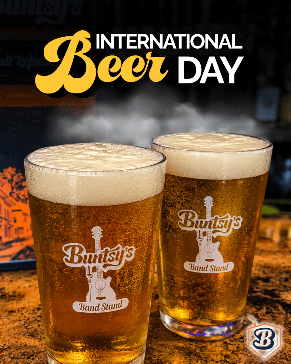 buntsys's tweet photo. Cheers to International Beer Day! 🍻 Swing by Buntsy's and grab a cold one in our Band Stand glasses. Our taps are flowing with domestic and craft beers. Start your weekend here! 🎶🍺
#InternationalBeerDay #Buntsys #WebsterNY #LiveMusic #ColdBeer https://t.co/vAE3FQzLqQ https://t.co/HLRGN5rWz6