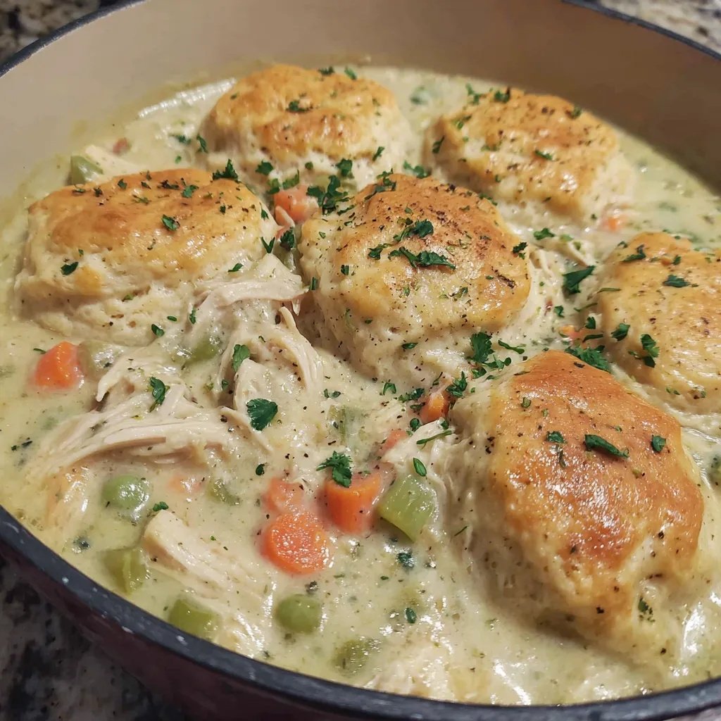 recipesbyclare's tweet photo. Chicken Dumpling Soup With Biscuits

Ingredients:
- 2 tablespoons olive oil
- 3 large carrots, peeled and diced
- 1 small onion, diced
- 3 to 4 ribs celery, diced
- 3 cloves garlic, minced
- 32 oz chicken broth (4 cups)
- 10.5 oz can cream of chicken soup
- 1 cup heavy cream
- 1 cup frozen peas
- 1 large rotisserie chicken, shredded
- 1 can Pillsbury Grands Southern Homestyle Biscuits, quartered
- Salt to taste
- Black pepper to taste
- 1 teaspoon onion powder
- 1 teaspoon garlic powder
- 1 teaspoon poultry seasoning

Instructions:
1. Cook the Vegetables: Heat the olive oil in a large pot over medium heat. Add the diced carrots, celery, and onion and sauté until they're softened - about 5 to 7 minutes. Stir in the minced garlic and cook for just 30 seconds or so until it smells fragrant.
2. Add the Broth and Cream: Pour in the chicken broth, cream of chicken soup, and heavy cream. Stir everything together until it's fully combined and smooth. Season with salt, pepper, garlic powder, onion powder, and poultry seasoning. Bring the mixture to a gentle simmer.
3. Add Chicken and Peas: Stir in the frozen peas and shredded rotisserie chicken. Let everything heat through.
4. Add the Dumplings: Quarter the canned biscuits and add them to the pot. Give them one gentle stir to submerge them in the broth. Let the soup simmer gently, uncovered, until the dumplings are cooked through and tender - they'll puff up nicely.
5. Rest and Serve: Take the pot off the heat and let it rest for about 10 minutes before serving. This helps the soup thicken up a bit and lets the flavors come together. Ladle into bowls and enjoy this comforting meal!