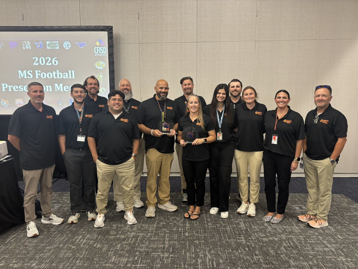 SMSCubs1's tweet photo. HUGE CONGRATS to our Sprague athletes and coaches. We were awarded the Academic Achievement Award as well as the Victory Cup which recognizes the BEST middle school athletic program in CFISD! #gocubs #wontheday @CFISDAthletics https://t.co/i7qHZ5NtO2