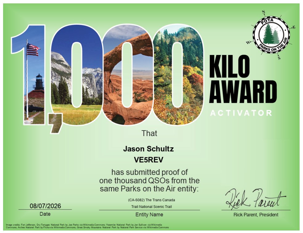VE5REV's tweet photo. Got the Kilo for CA-5082! Thanks to all the hunters! Ray, KE7KE was the lucky 1000th! #Performakov got 'er done! 🥳🎉 🏆 https://t.co/nAUhDswoF7