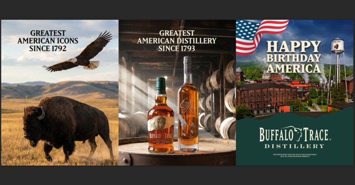 Town_Crier_'s tweet photo. Some American icons just hit different in the summer. From the mighty bison roaming the Kentucky hills to the bald eagle soaring overhead and those timeless distillery grounds, Buffalo Trace has been crafting American whiskey with pride since 1792. https://t.co/FU7OyHnS44