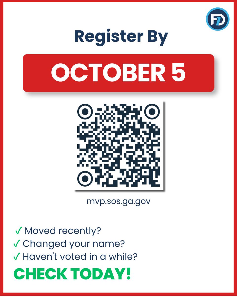 fultondems's tweet photo. Is your voter status still active?

Over 470,000 Georgia voters were removed from the rolls in 2025. You might be one of them and not know it.
Midterms are soon, and the deadline to register is October 5th (only weeks away!)
To secure your voice, check your registration today:
https://t.co/xduAC2NMKx

Source: https://t.co/Ejt2oqWJ3n 

#midterms #checkyourstatus #registertovote
