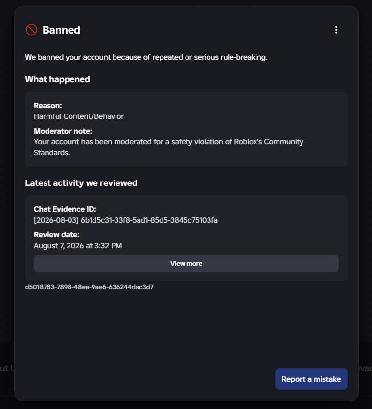 litexghosty's tweet photo. @Roblox @KreekCraft

I was permanently banned today for "Harmful Content/Behavior" and I believe this was a false AI moderation action.

A close friend asked to add me on Discord. We are both age verified, already friends, and streamers.  i will explain more below https://t.co/sDhHmFlr5R