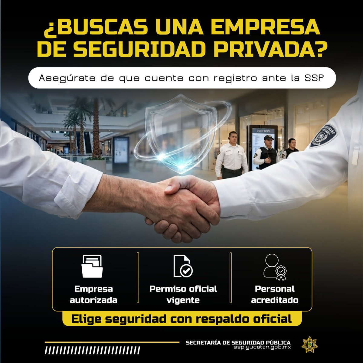 sspyuc's tweet photo. Antes de contratar una empresa de seguridad privada, verifica que cuente con registro y autorización vigente ante la SSP.

Consulta la relación de empresas registradas y toma una decisión informada:
🔗 https://t.co/LcaEeY964I

🔐Porque tu seguridad merece confianza y certeza. https://t.co/TKtHmOiP7E