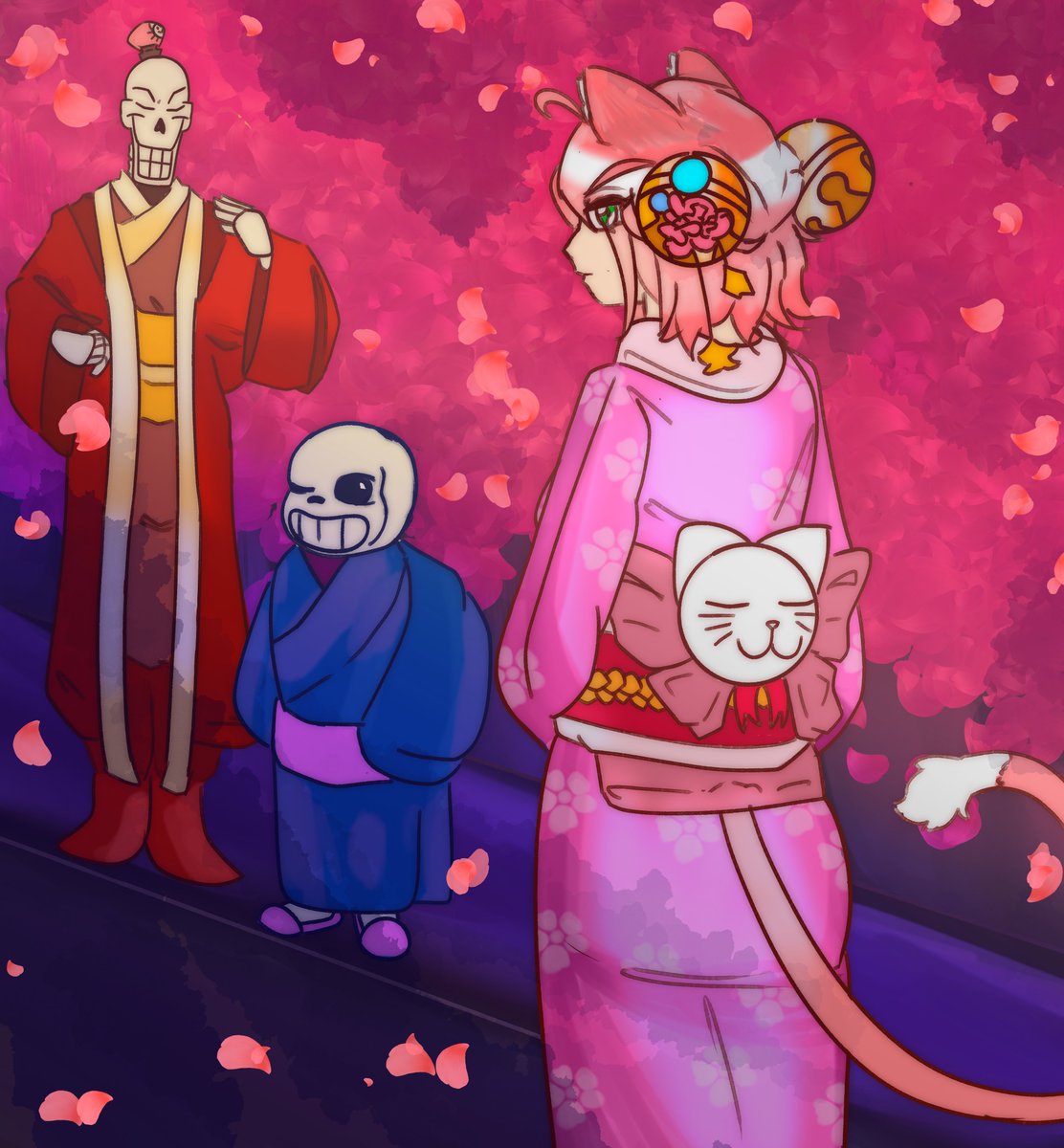 Novaaartdr's tweet photo. mewmew every day day 8: floral hair and kimono #undertaleㅤ #deltaruneㅤㅤㅤ #madmewmew #sans #papyrus https://t.co/74Bb1dAHgA
