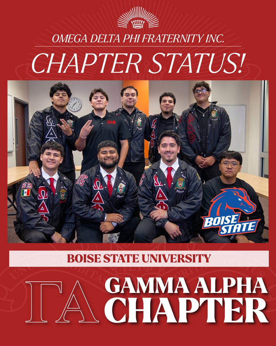 ODPhi's tweet photo. Celebrating our newest chapters on 8/7 Day!

Huge congrats to:

Tarleton State University | Alpha Epsilon Chapter

Boise State | Gamma Alpha Chapter

University of the Incarnate Word | Beta Omicron Chapter 

The legacy continues to grow. ⚔️

#OmegaDeltaPhi #87Day #ODPhi https://t.co/DtIDBFfHNA