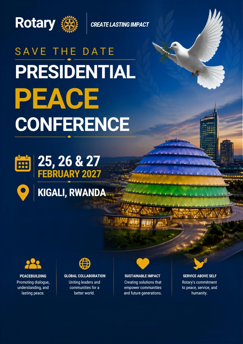 CaroleKarema's tweet photo. Save the Date! All roads to Rwanda for #RotaryInternational
#RotaryDay
#RotaryPeaceConference #RotaryRwanda60 https://t.co/jyzp6NxAkE